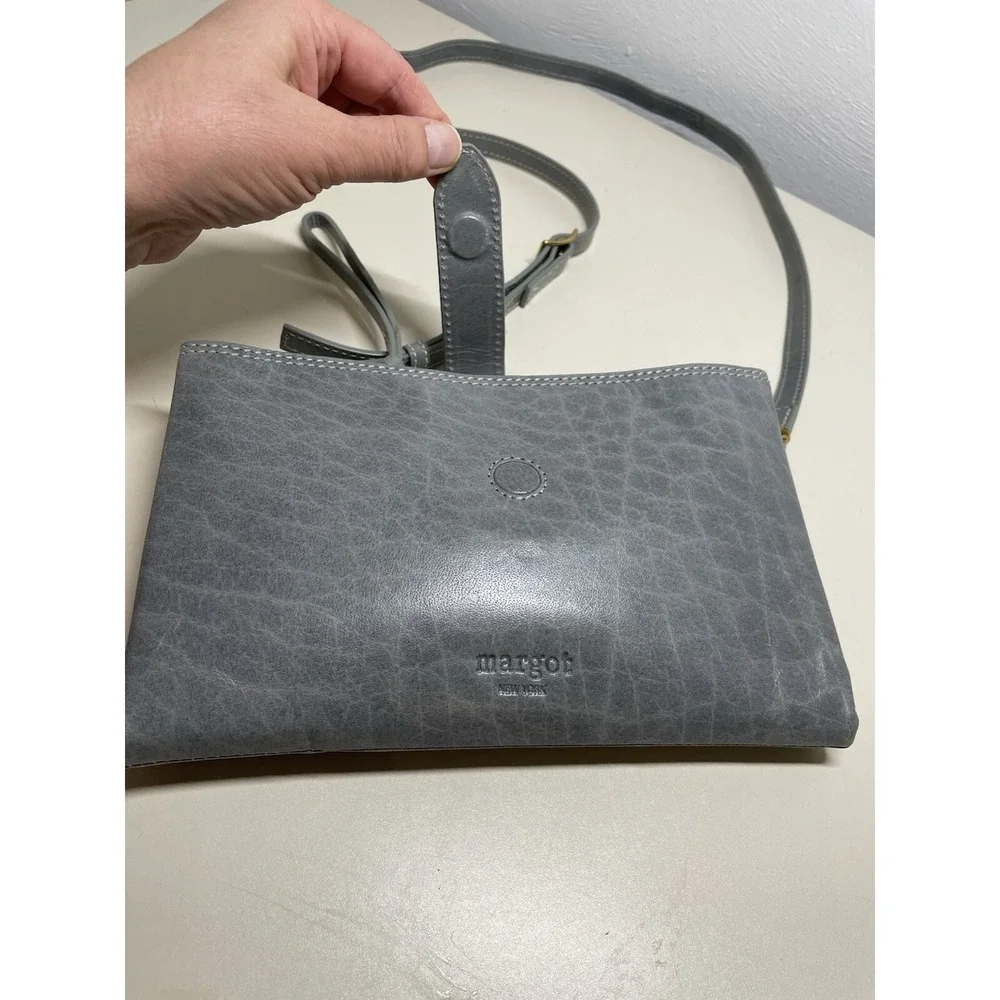 Margot New York Crossbody Gray Blue Leather Bag Convertible Wristlet Small